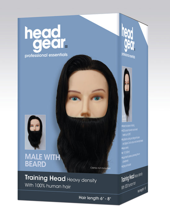 Headgear - Gents training head with beard 100% human hair